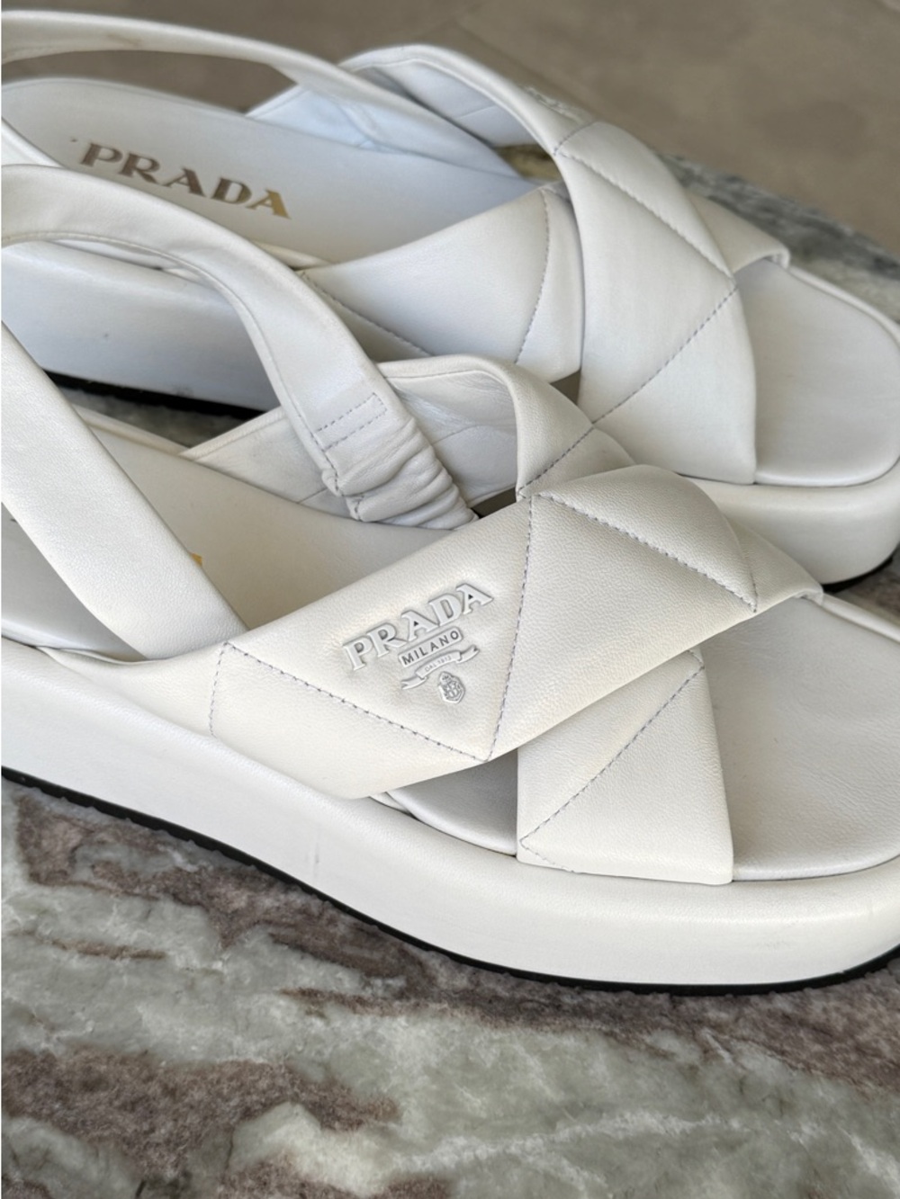 Prada White Quilted Slingback Sandals - Picture 6 of 11